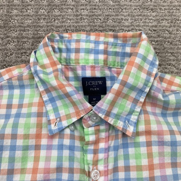 J. Crew Flex Shirt Men Medium M Multicolor Checkered Button Up Short Sleeve Polo - Picture 2 of 7